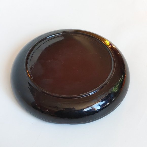 Round Dark Gold Amber 8 in Vintage Glass Ashtray Bubble Ashtray - Picture 2 of 9